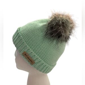 Columbia Mint Green Child’s Knit Acrylic Winter Hat w/Faux Fur OS New